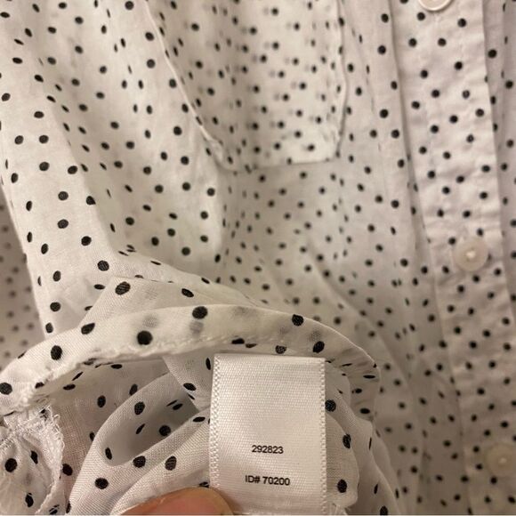 LOFT white semi sheer micro polka dot blouse preppy coastal summer top -M - Picture 7 of 11